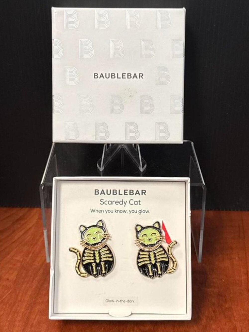 BaubleBar Scaredy Cat Glow-in-the-Dark Halloween Earrings – New In Box